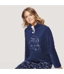 Pigiama donna invernale coral collo alto blu infiore CLK0812
