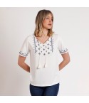 Maglia donna in cotone con nappine e stampa Admas 43523
