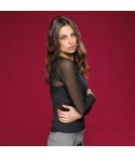 Maglia nera con manica semitrasparente righe glitter Jadea Galà 4453