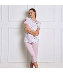Pigiama donna cotone floreale pinocchietto Lunatica 51113