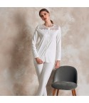 Pigiama Donna in cotone maglia aperta e pizzo floreale Lunatica 51147