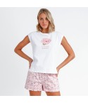 Pigiama donna estivo corto Admas 60114 cotone bianco rosa