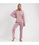 Pigiama donna scollo a V rosa petalo raffinato Admas 60241