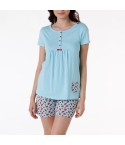 Pigiama donna estivo Lovable L0CPU 100% cotone turchese angurie