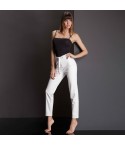 Pantalone casual donna Jogger 54131 simil pelle bianco latte