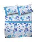 Completo letto Pompea Balance lenzuola sopra sotto con angoli federa blu