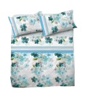 Completo letto Pompea Freedom lenzuola sopra sotto con angoli federa azzurro