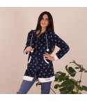 Giacca da camera coral fleece cappuccio Biancaluna D33006 blu