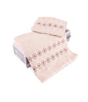 Set asciugamani viso + ospite Biancaluna Afro motivo geometrico cerchi beige