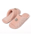 Pantofole punta aperta in ciniglia con strass 0058 rosa
