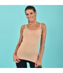 Canottiera top donna in microfibra con bordo pizzo