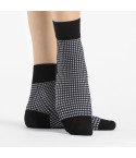 Calzino donna lavorato corto bianco nero Fiore Croquet 40 den