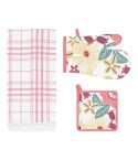 Set di guanto + strofinaccio + presina Preziosa Calisè W01 D rosa