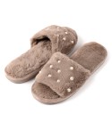 Pantofole punta aperta con perle visone 0015 Preziosa