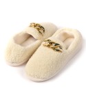 Pantofole tessuto teddy mocassino casa calde catena oro 0071 panna