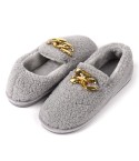 Pantofole tessuto teddy mocassino casa calde catena oro 0071 grigio