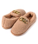 Pantofole tessuto teddy mocassino casa calde catena oro 0071 beige