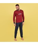 Pigiama uomo interlock caldo invernale celeste sportivo bordeaux  22103