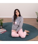 Pigiama donna in coral Biancaluna 33005 rosa grigio coffee time
