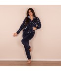 Pigiama donna giacca con zip in coral Biancaluna 33007 stelle blu