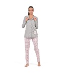 Pigiama donna Lovable L0CPS aperto cotone fiori grigio melange