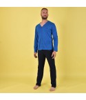 Pigiama uomo Navigare 14258A aperto scollo a V caldo cotone bluette