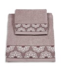 Vingi set asciugamani viso + ospite cotone Fiorella tortora