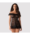 Sexy abitino + perizoma hot Obsessive flores babydoll e thong nero
