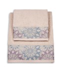 Vingi set asciugamani viso + ospite cotone Flowers beige