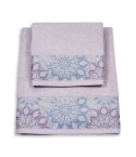 Vingi set asciugamani viso + ospite cotone Flowers lilla