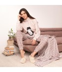 Pigiama Donna in Caldo Tessuto Coral con tenero pinguino Biancaluna 24D93010