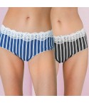 Slip midi Jadea 6323 nero + blu in cotone elasticizzato e pizzo 2 pz