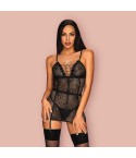 Chemise in sexy pizzo rete + reggicalze removibile + perizoma Obsessive Basitta
