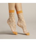 Calzino velato 20 den pois bianchi con polsino arancio Fiore Papavero