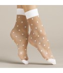 Calzino velato 20 denari a pois con polsino bianco Fiore Papavero