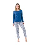 Pigiama donna caldo cotone blu royal fantasia Il Granchio GP6006