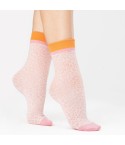 Calzino donna lavorato 30 denari con polsino arancio Fiore Purr