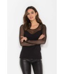 Maglia donna Rossoporpora DB720 manica lunga con tulle