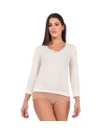 Maglia intima donna manica lunga lana cotone con pizzo 