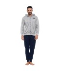 Tuta uomo cotone Superga full zip cappuccio SMS23104 grigio melange blu
