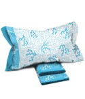 Completo letto Pompea Swirl lenzuola sopra sotto con angoli federa azzurro