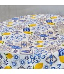 Tovaglia Vingi Armonia cod.A05 tonda fantasia blu e limoni cotone