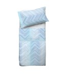 Completo letto Pompea Zigzag lenzuola sopra sotto con angoli federa blu