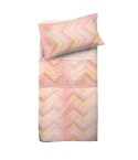 Completo letto Pompea Zigzag lenzuola sopra sotto con angoli federa rosa
