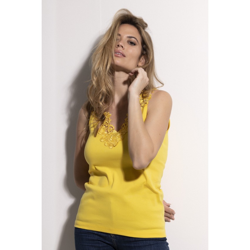 Canotta sottogiacca spalla larga donna merletto Admas 43485 cotone elasticizzato