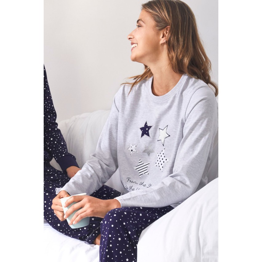Pigiama donna stelle grigio caldo cotone blu Admas 55799