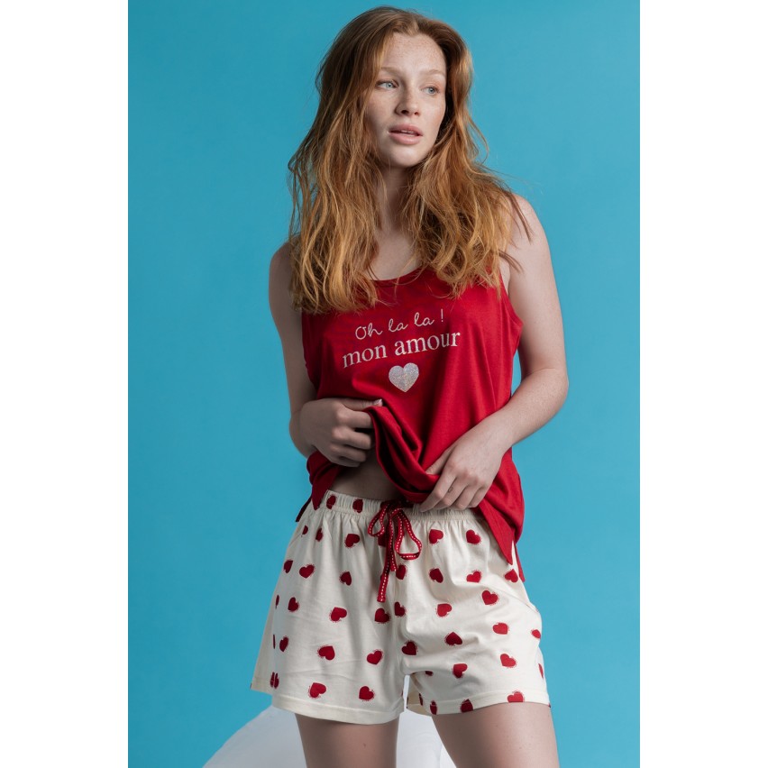 Pigiama donna estivo corto Admas 60102 cotone rosso