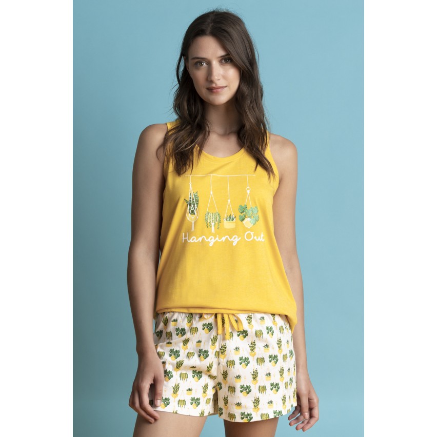 Pigiama donna estivo corto Admas 60166 cotone giallo