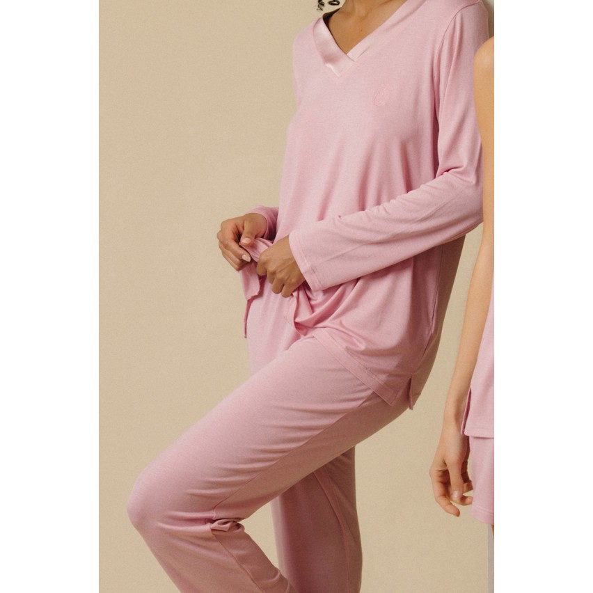 Pigiama donna scollo a V rosa petalo raffinato Admas 60241