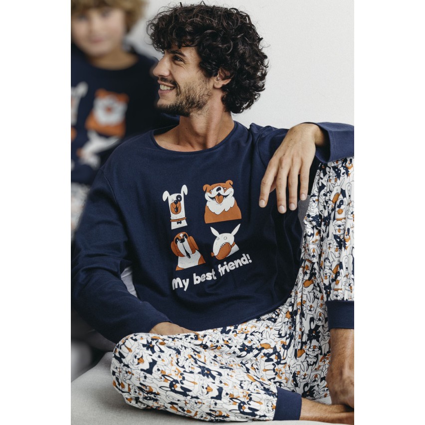 Pigiama uomo cagnolini in caldo cotone Admas 60300 blu